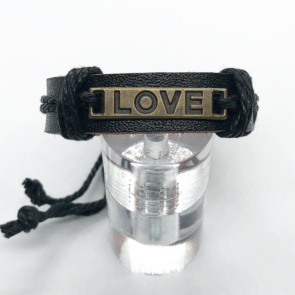 Black leather bracelet.